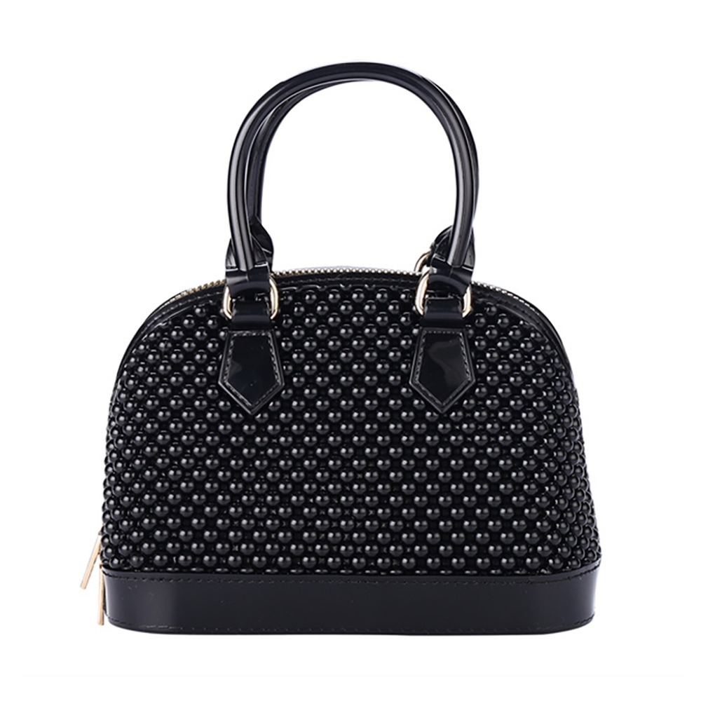 Black Jelly Tote Crossbody Bag Purse Handle Rubber Casual Womens Accessory